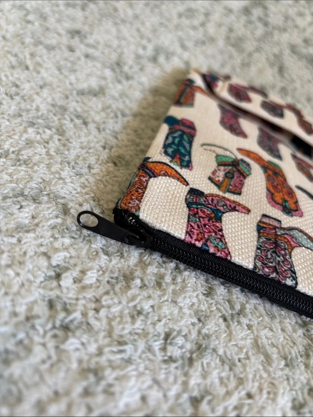 Colorful Western Cowboy Boot Cosmetic Travel Zipper Bag NWT 8.5x7.5x2”